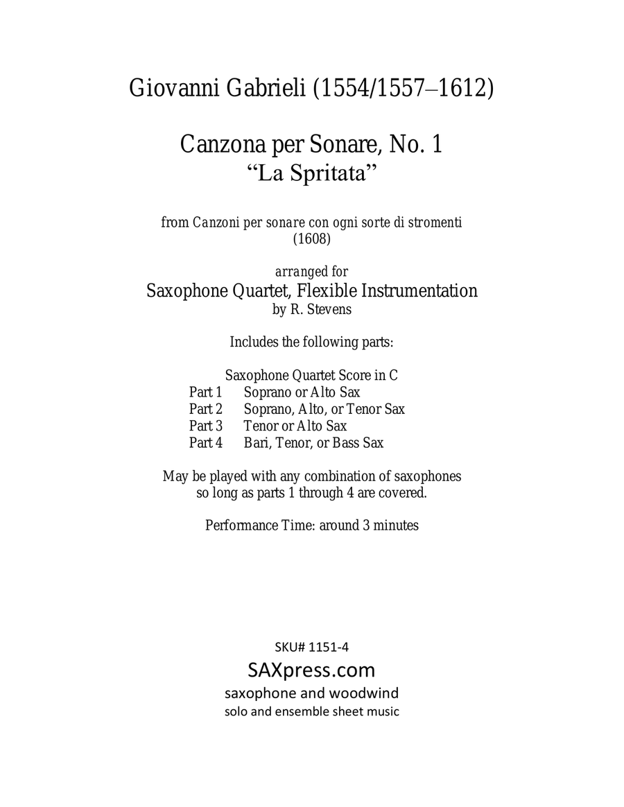 Canzona per Sonare No. 1 Saxophone Quartet scores gallery preview page 3