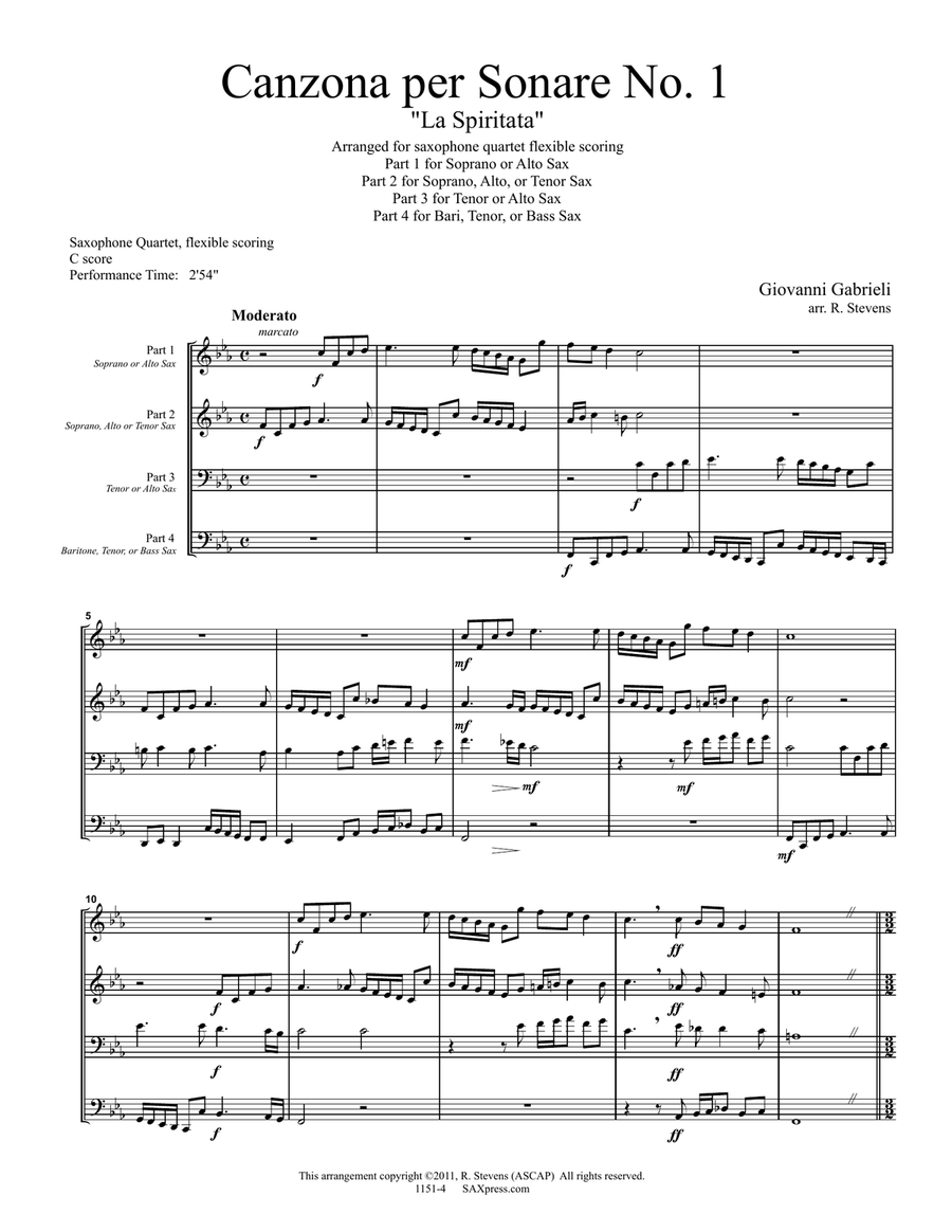 Canzona per Sonare No. 1 Saxophone Quartet scores gallery preview page 5