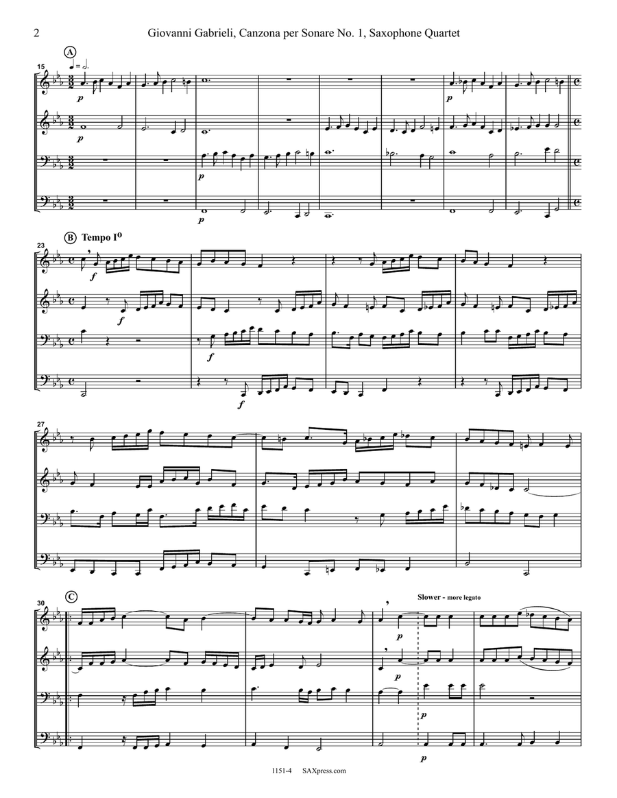 Canzona per Sonare No. 1 Saxophone Quartet scores gallery preview page 6