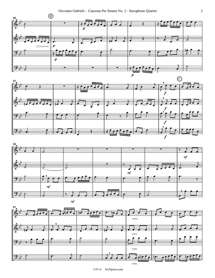 Canzona per Sonare No. 2 Saxophone Quartet scores gallery preview page 6