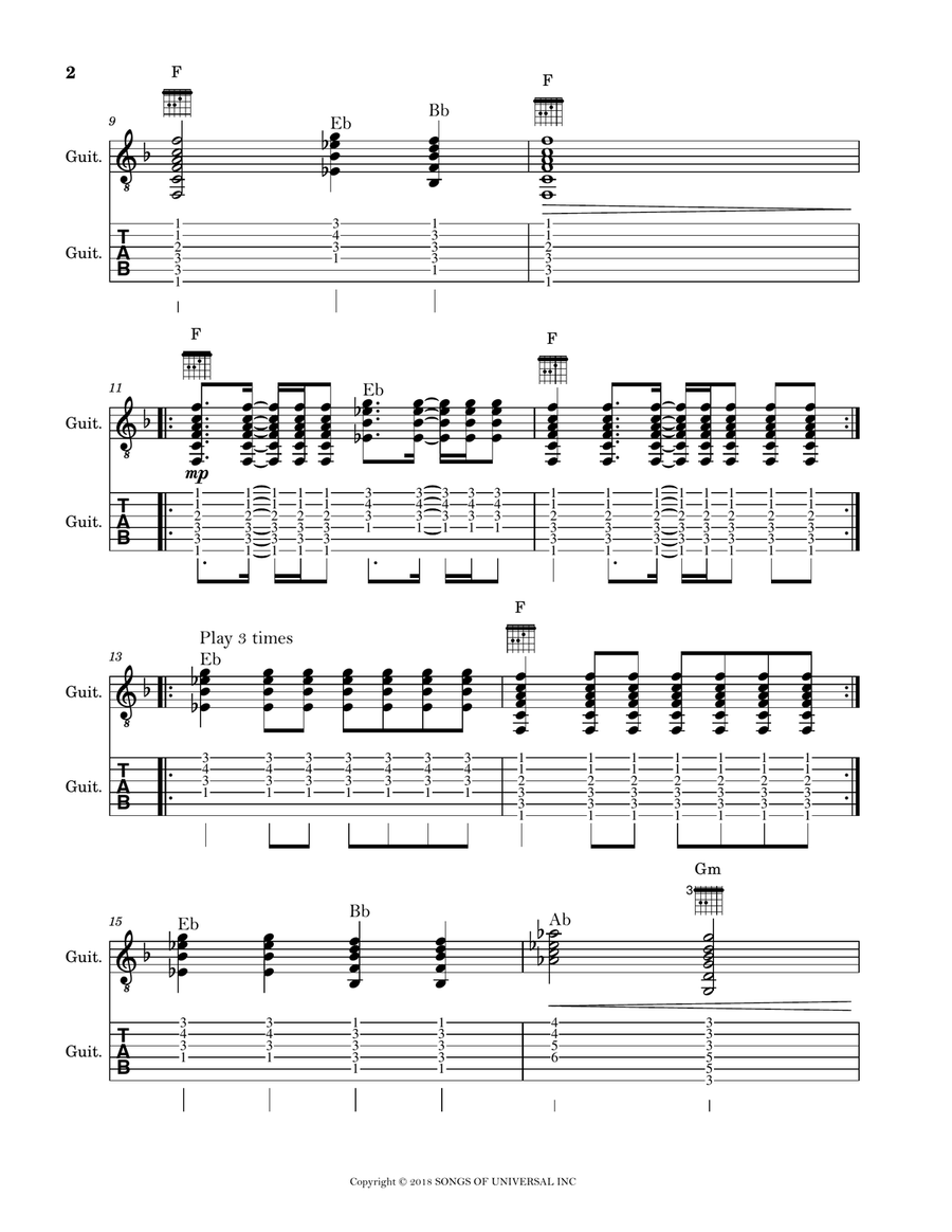 I'll Walk In The Sunshine Again Guitar Tablature scores gallery preview page 2
