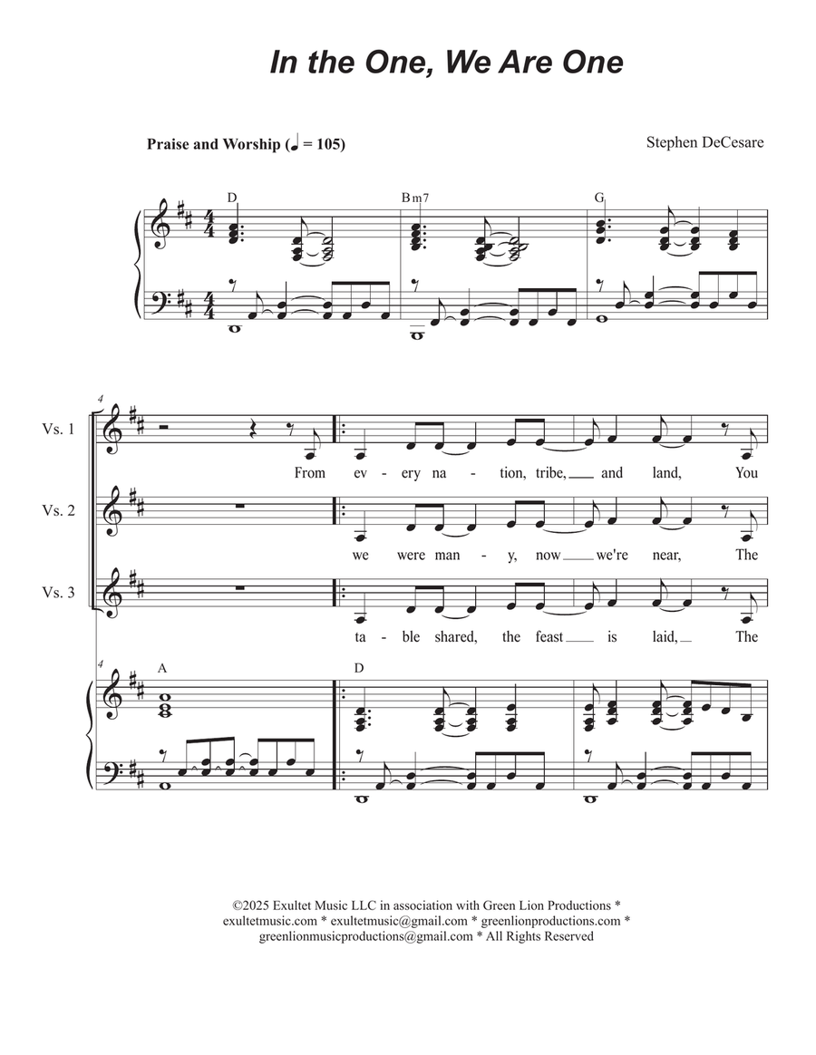 In The One, We Are One (Unison choir) Unison Choir scores gallery preview page 1