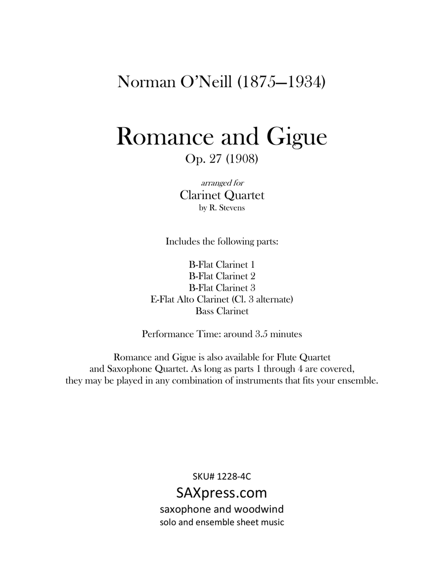Romance and Gigue, Op. 27 Clarinet Quartet scores gallery preview page 3