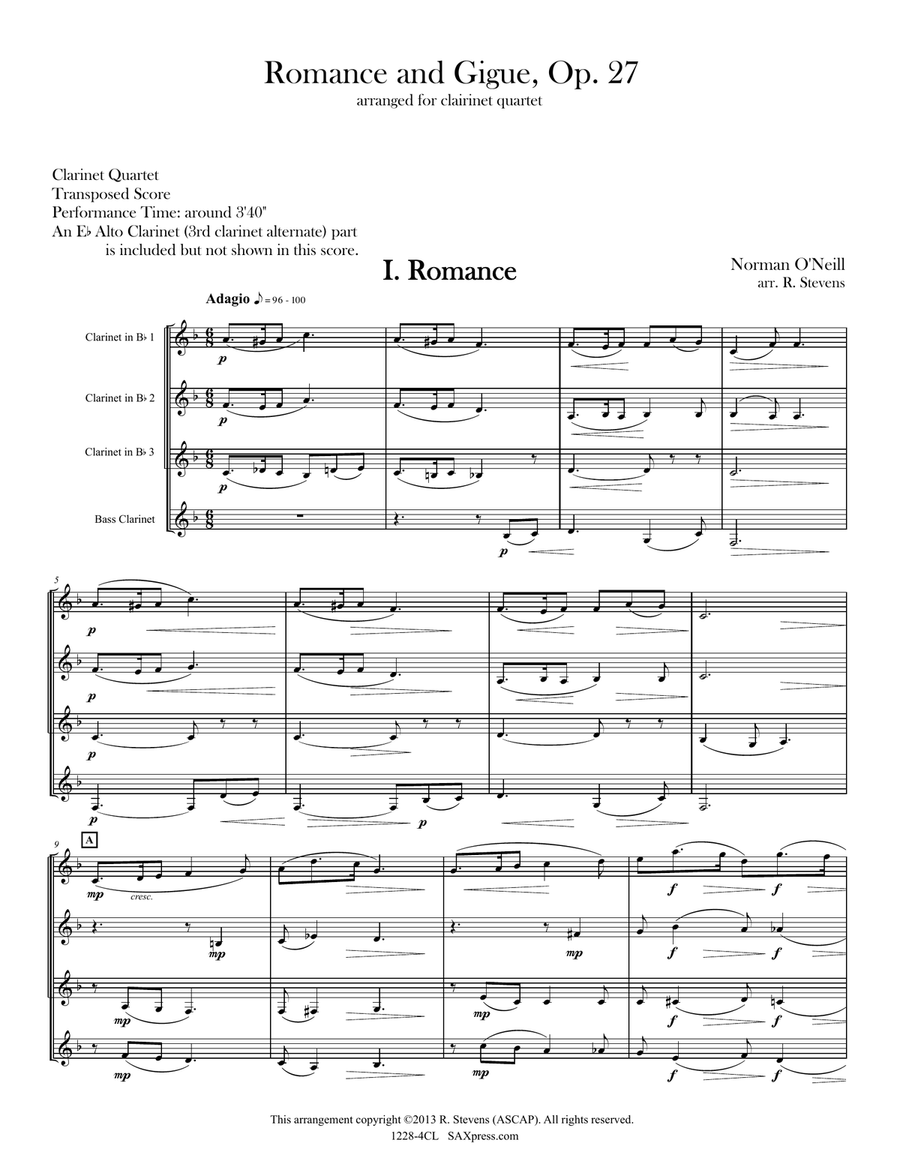 Romance and Gigue, Op. 27 Clarinet Quartet scores gallery preview page 4
