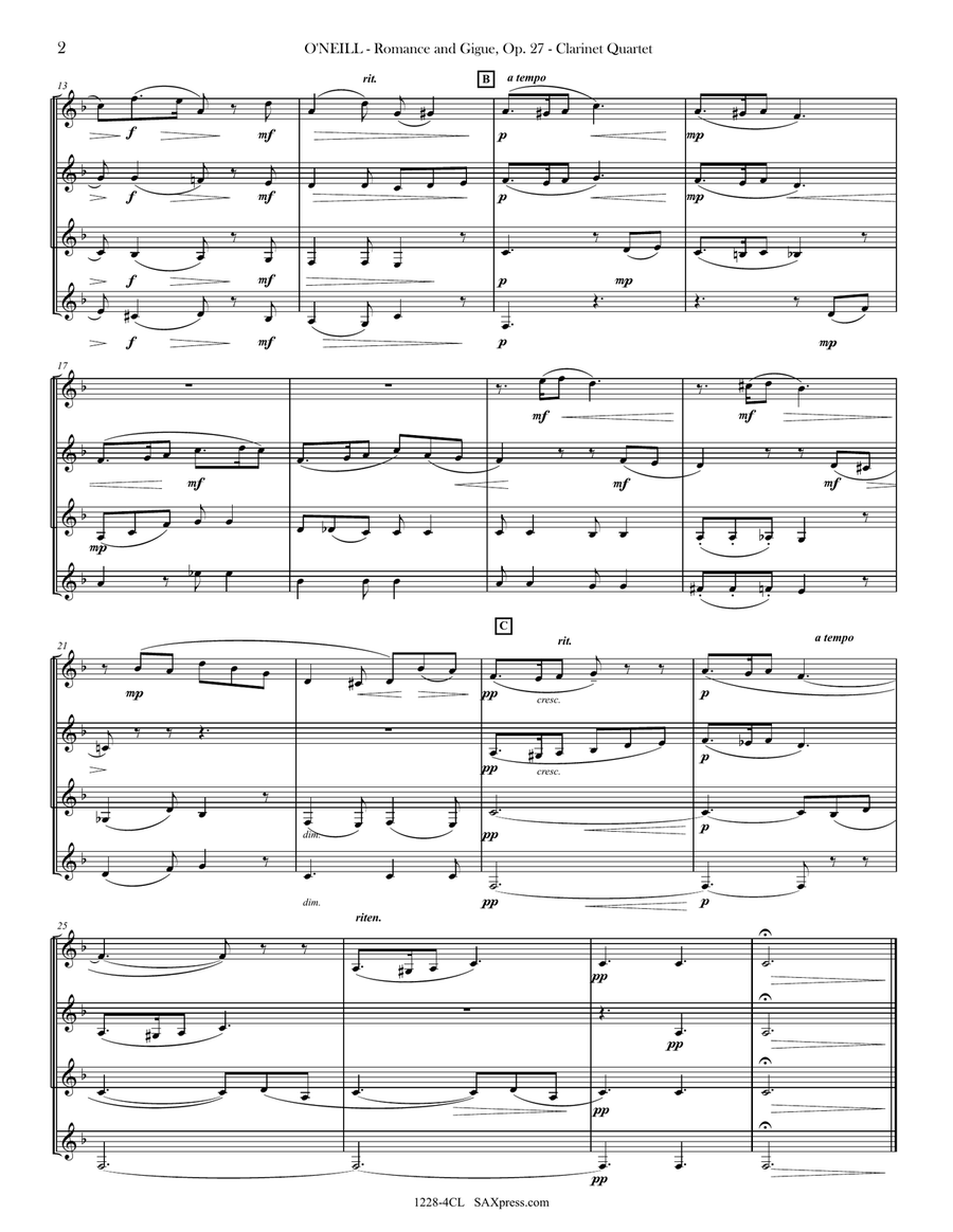 Romance and Gigue, Op. 27 Clarinet Quartet scores gallery preview page 5