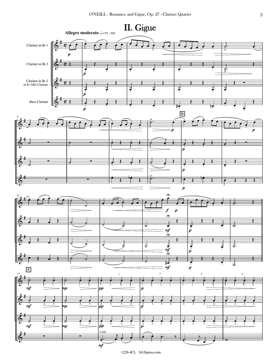 Romance and Gigue, Op. 27 Clarinet Quartet scores gallery preview page 6
