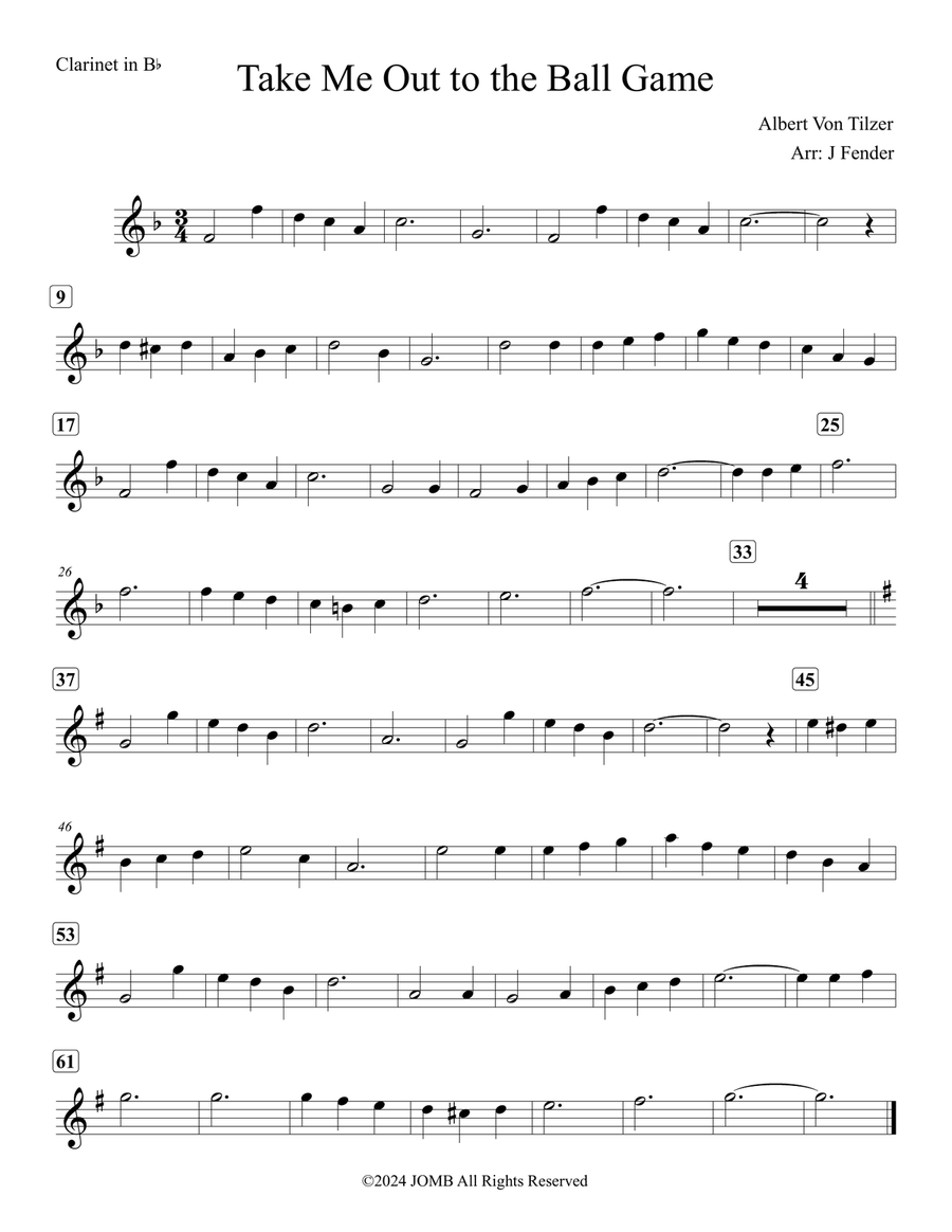 Take Me Out to the Ball Game B-Flat Clarinet scores gallery preview page 1