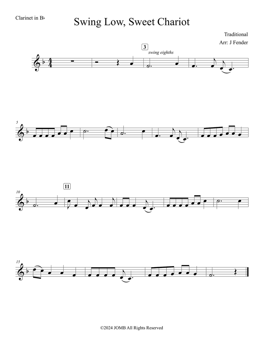 Swing Low Sweet Chariot Swing Low Sweet Chariot B-Flat Clarinet scores gallery preview page 1