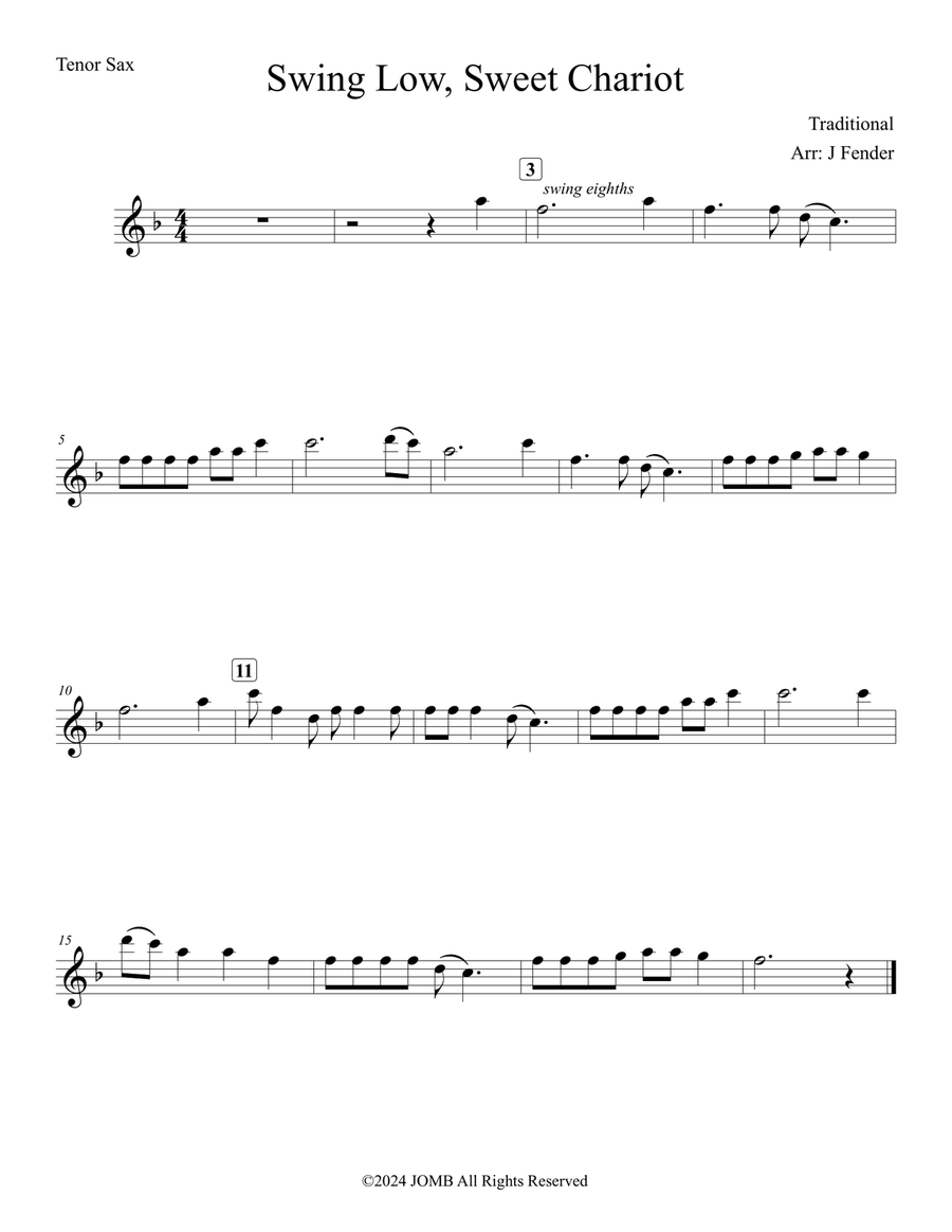Swing Low Sweet Chariot Swing Low Sweet Chariot Tenor Saxophone scores gallery preview page 1