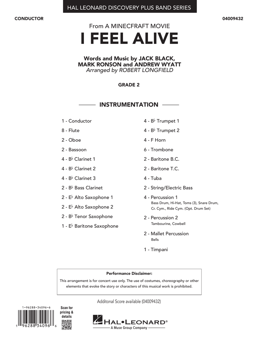 I Feel Alive (from A Minecraft Movie) - Conductor Score (Full Score) Concert Band scores gallery preview page 1