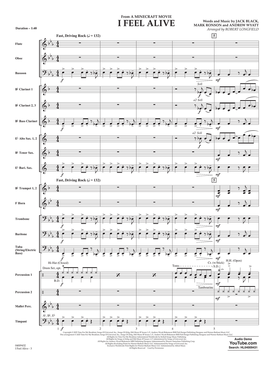 I Feel Alive (from A Minecraft Movie) - Conductor Score (Full Score) Concert Band scores gallery preview page 2