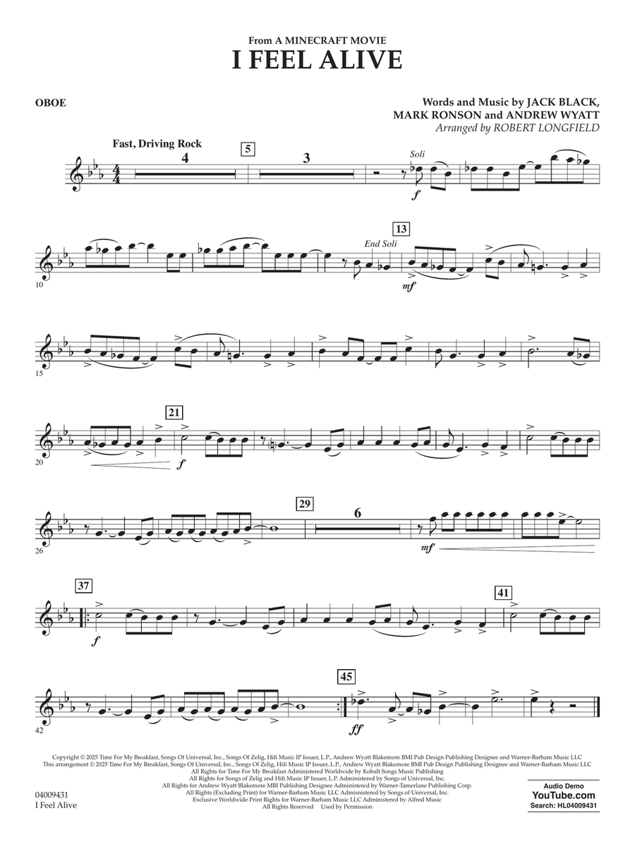 I Feel Alive (from A Minecraft Movie) - Oboe Concert Band scores gallery preview page 1