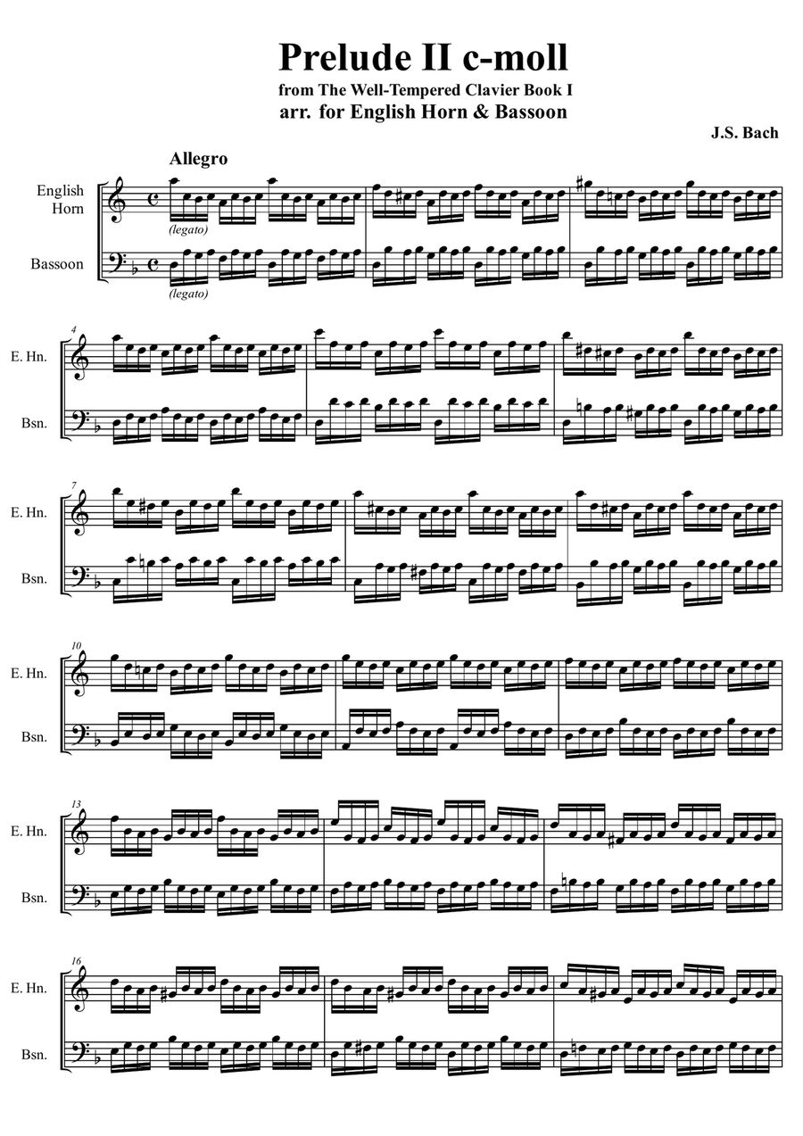 Prelude II c-moll from The Well-Tempered Clavier Book I Woodwind Duet scores gallery preview page 1