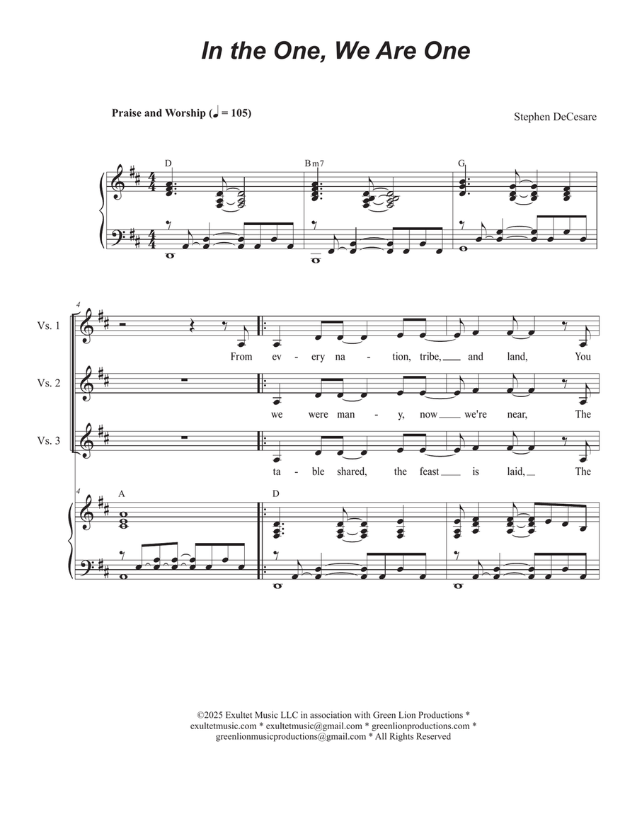 In The One, We Are One (2-part choir - (TB) TB scores gallery preview page 1