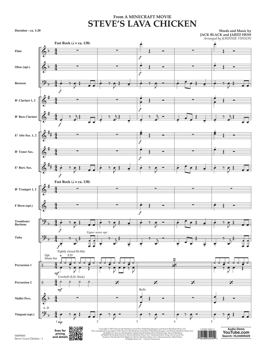 Steve's Lava Chicken (from A Minecraft Movie) - Conductor Score (Full Score) Concert Band scores gallery preview page 1