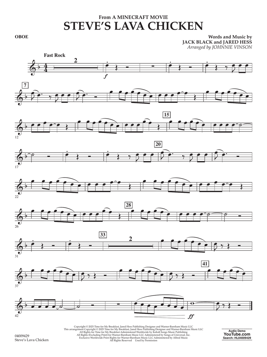 Steve's Lava Chicken (from A Minecraft Movie) - Oboe Concert Band scores gallery preview page 1