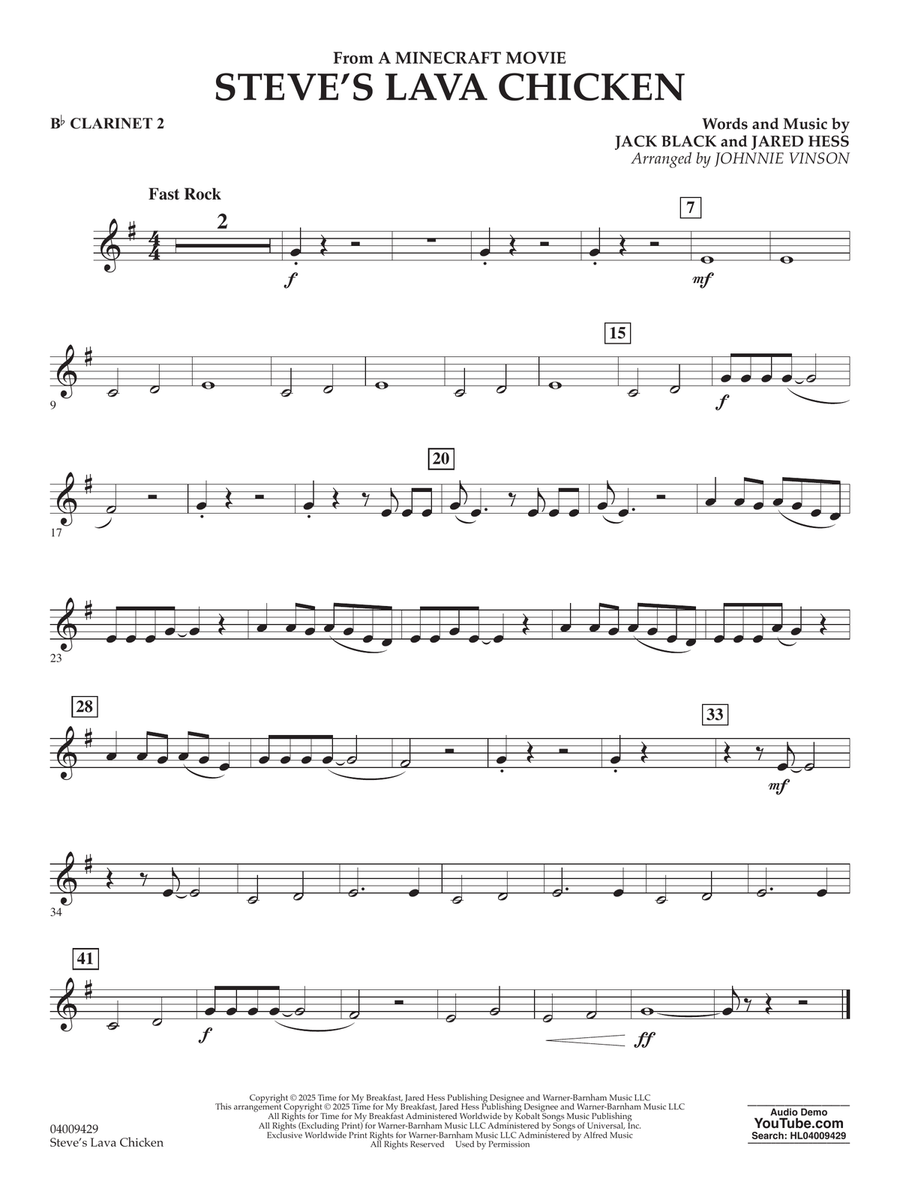 Steve's Lava Chicken (from A Minecraft Movie) - Bb Clarinet 2 Concert Band scores gallery preview page 1
