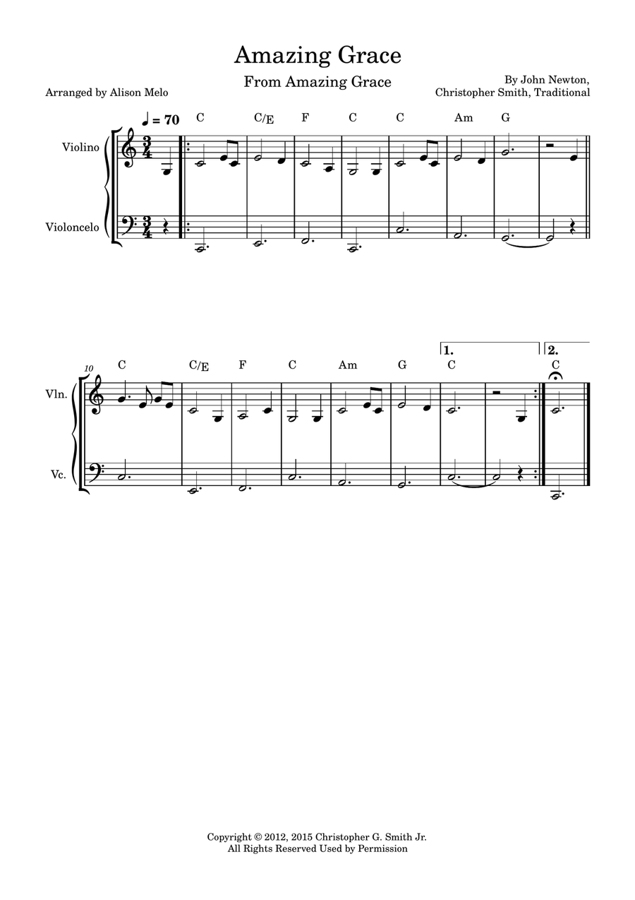 Amazing Grace Amazing Grace String Duet scores gallery preview page 1