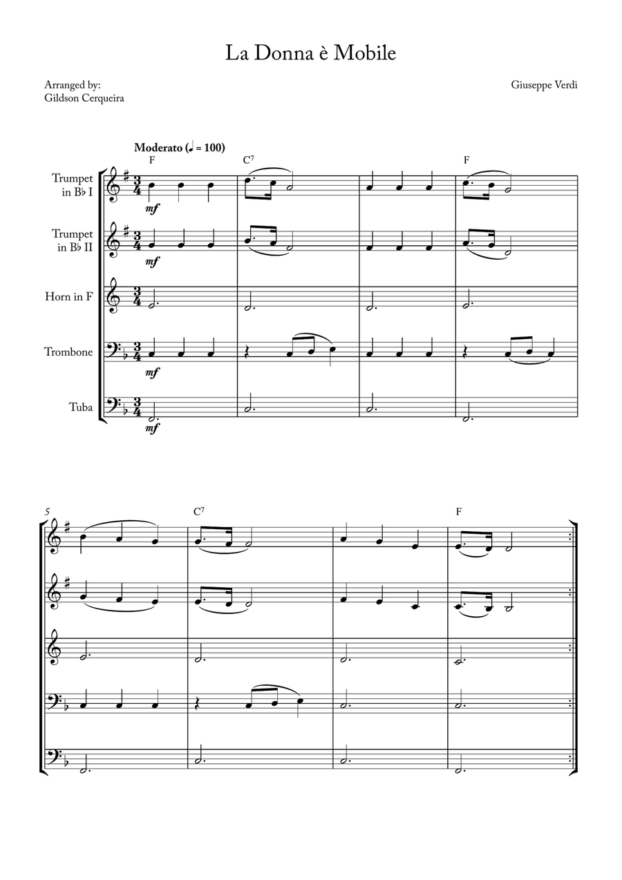 La Donna è Mobile La Donna è Mobile Brass Quintet scores gallery preview page 1