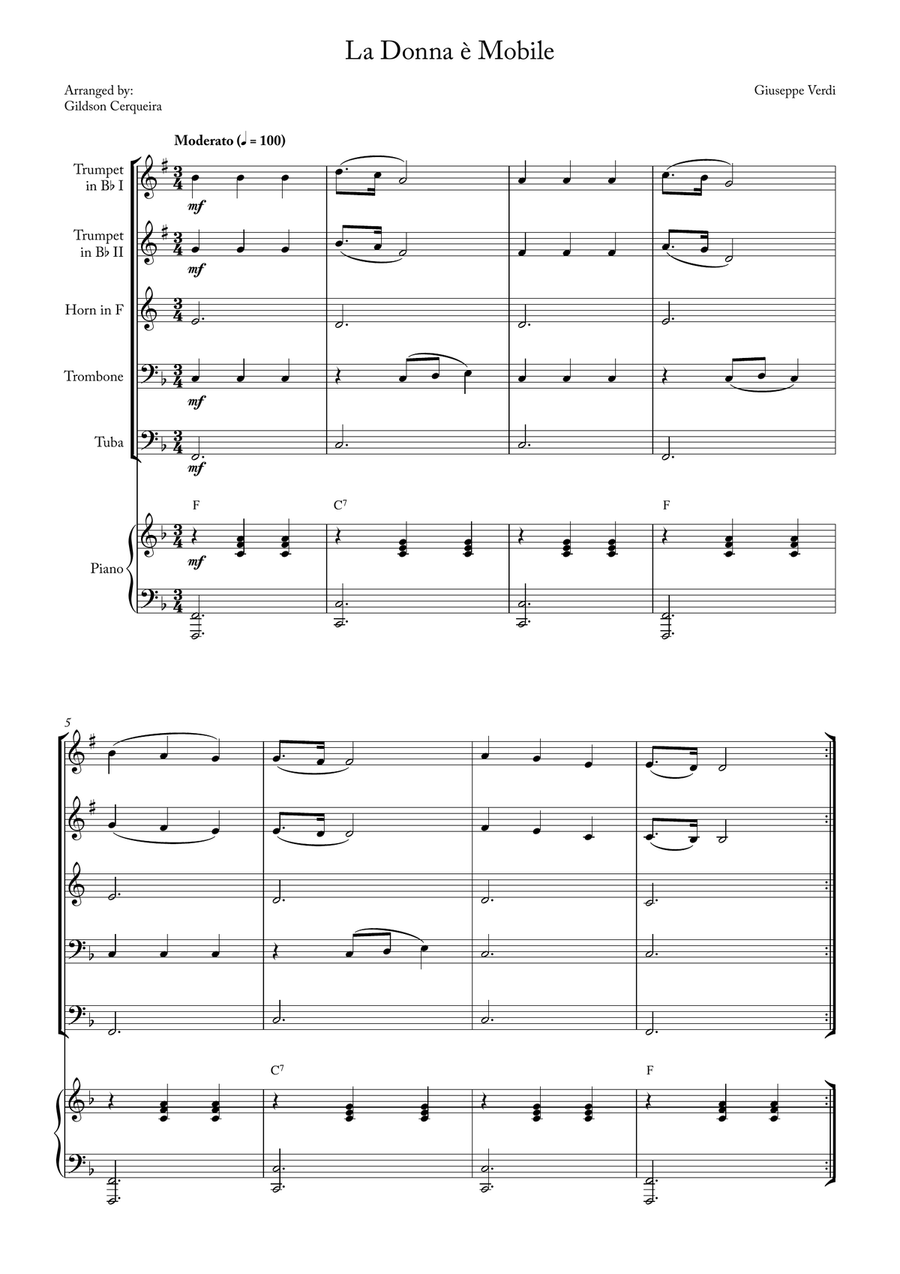 La Donna è Mobile La Donna è Mobile Brass Quintet scores gallery preview page 1