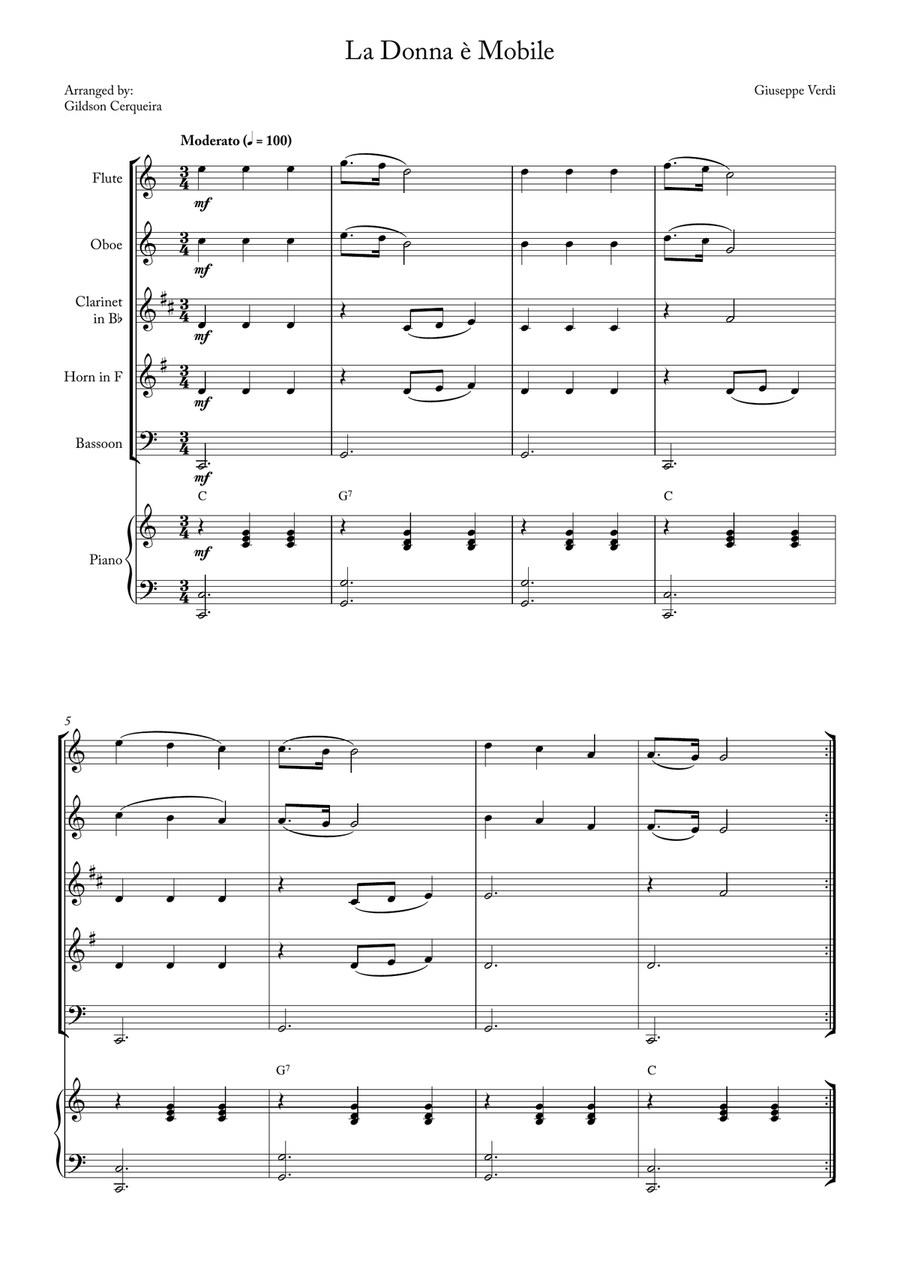 La Donna è Mobile La Donna è Mobile Woodwind Quintet scores gallery preview page 1