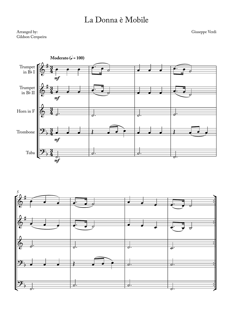 La Donna è Mobile La Donna è Mobile Brass Quintet scores gallery preview page 1