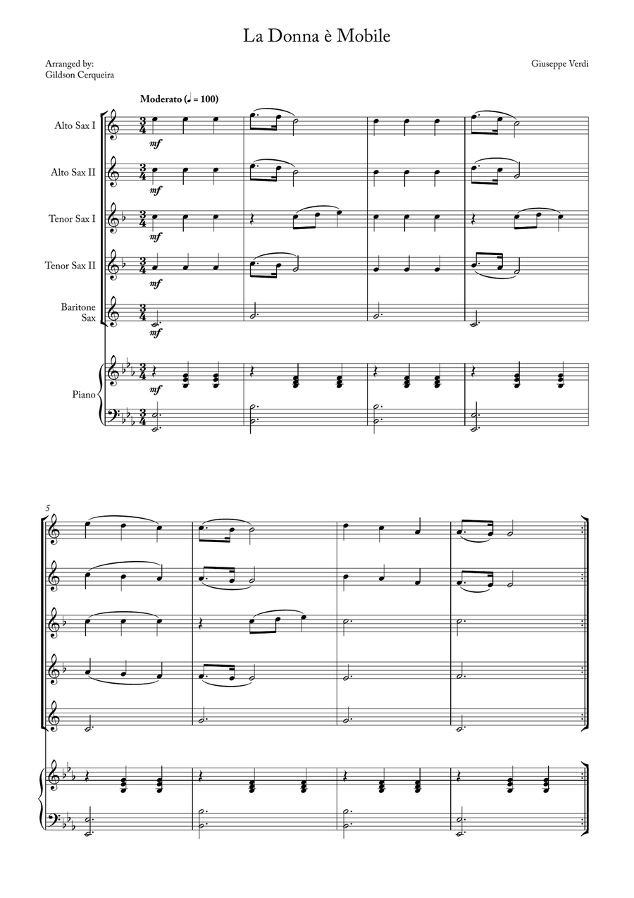 La Donna è Mobile La Donna è Mobile Saxophone Quintet scores gallery preview page 1