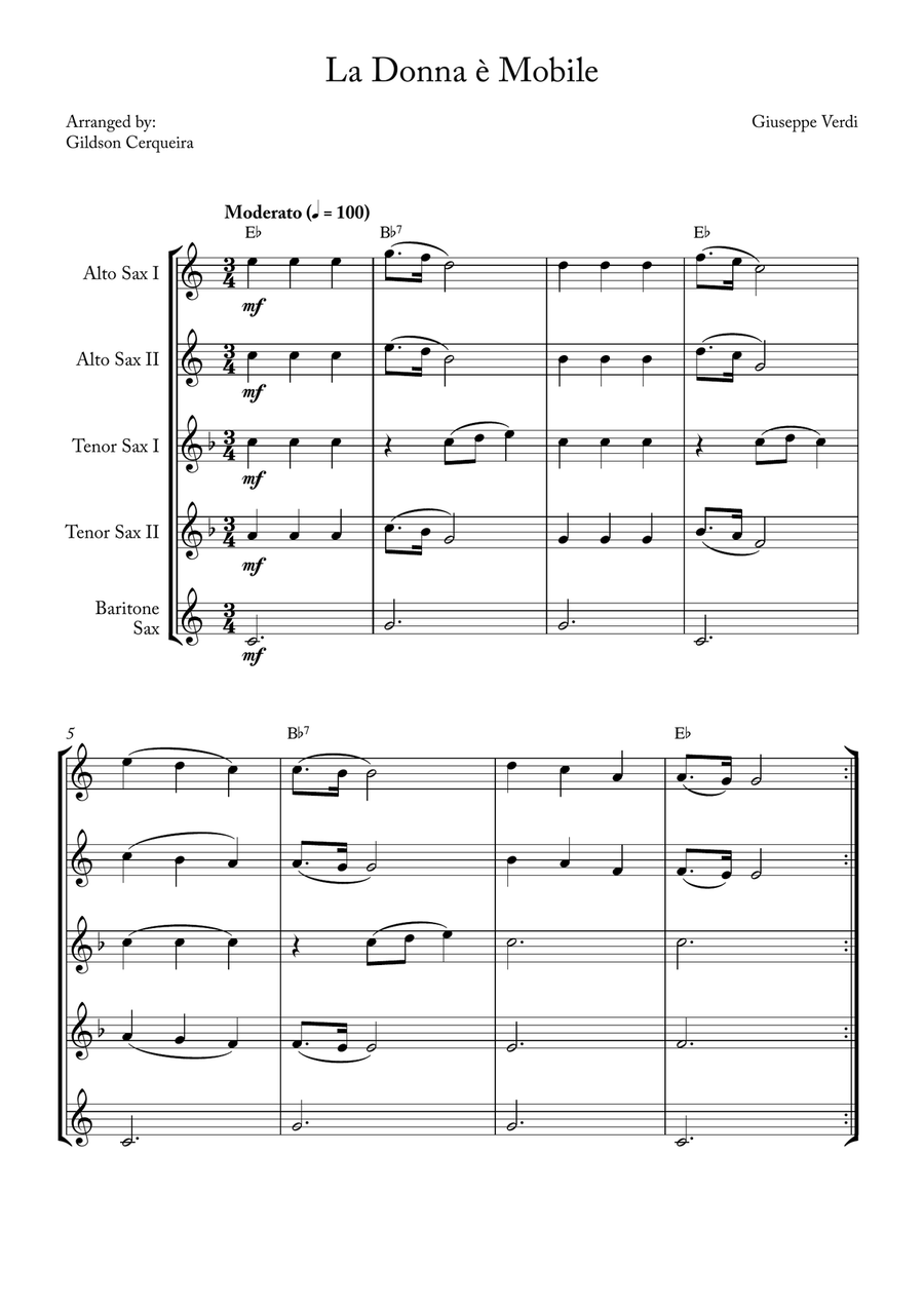 La Donna è Mobile La Donna è Mobile Saxophone Quintet scores gallery preview page 1