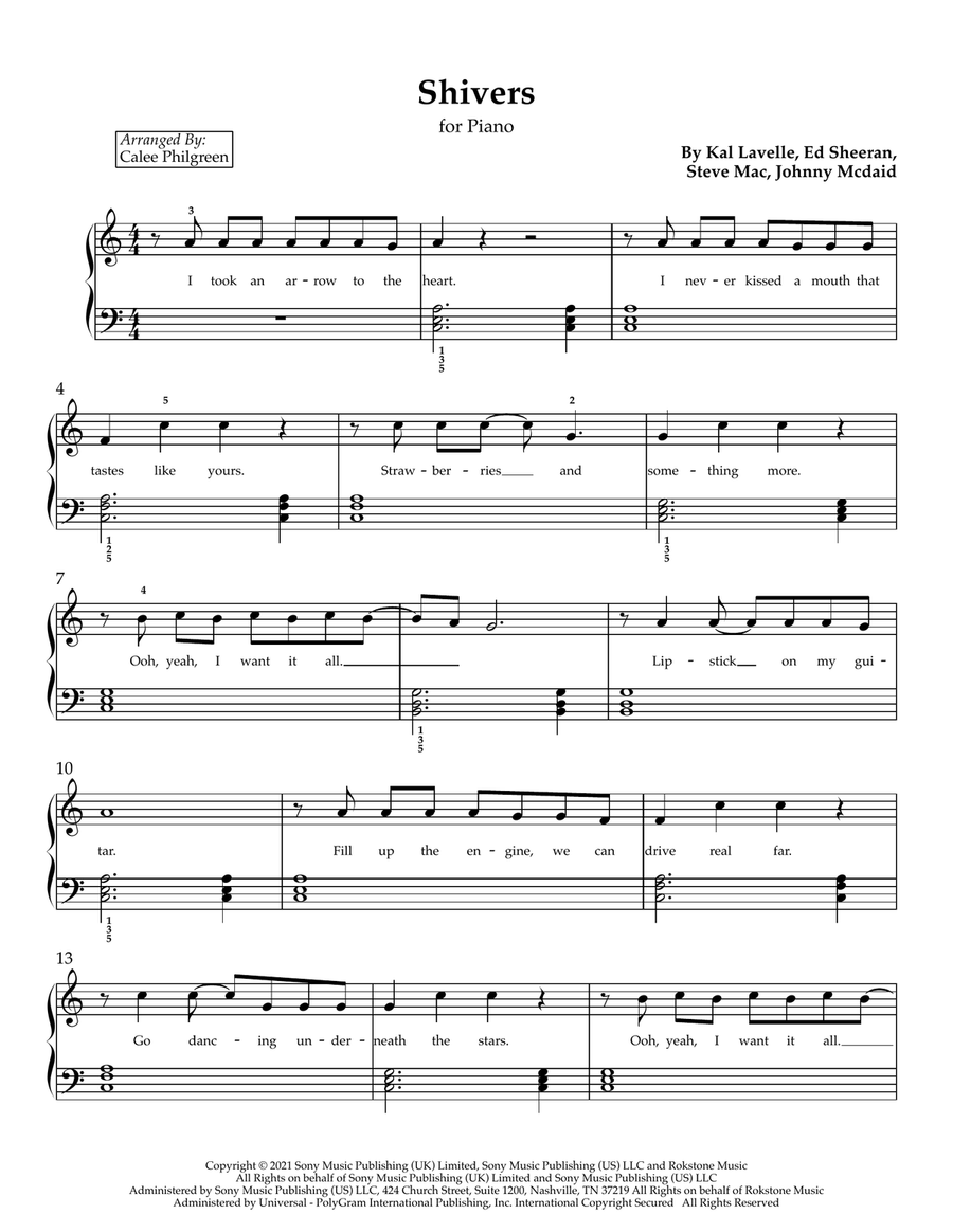 Shivers Shivers Easy Piano scores gallery preview page 1