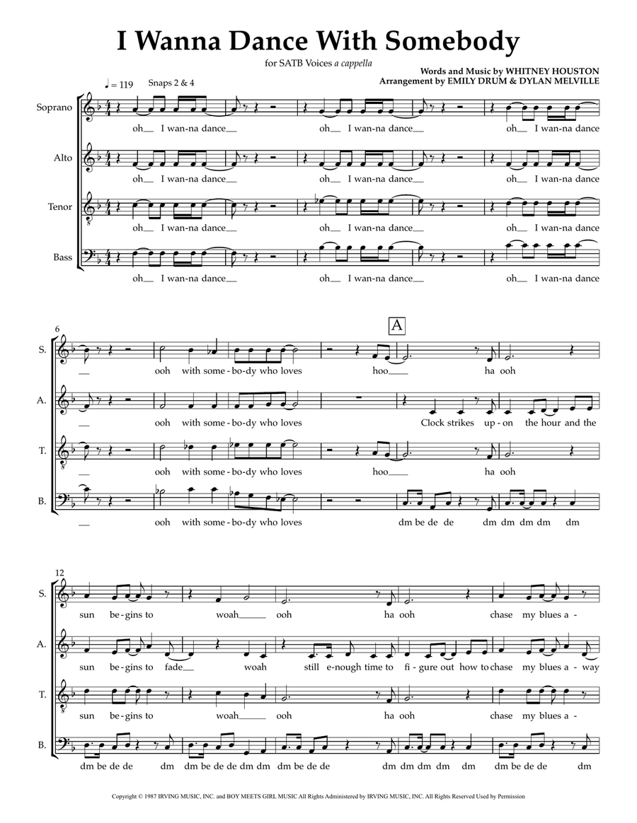 I Wanna Dance With Somebody 4-Part scores gallery preview page 1
