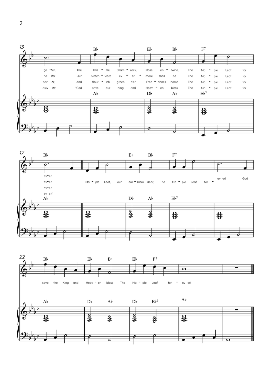 The Maple Leaf Forever - Soprano Sax & Piano in Ab Major With Chords & Lyrics Soprano Saxophone scores gallery preview page 2