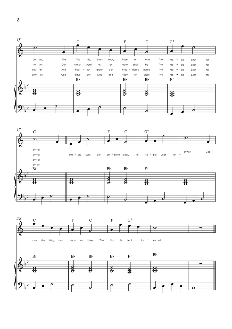 The Maple Leaf Forever - Soprano Sax & Piano in Bb Major With Chords & Lyrics Soprano Saxophone scores gallery preview page 2