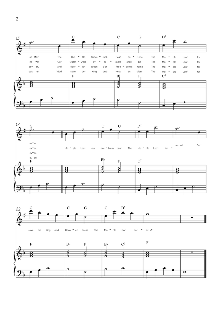 The Maple Leaf Forever - Soprano Sax & Piano in F Major With Chords & Lyrics Soprano Saxophone scores gallery preview page 2