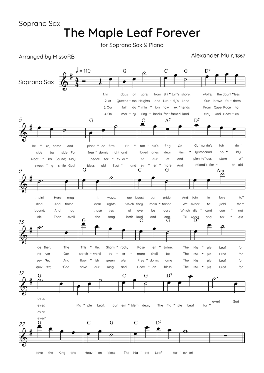 The Maple Leaf Forever - Soprano Sax & Piano in F Major With Chords & Lyrics Soprano Saxophone scores gallery preview page 3