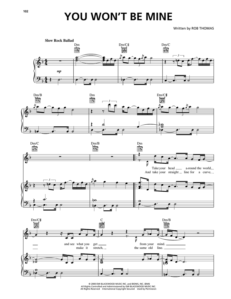 You Won't Be Mine You Won't Be Mine Piano, Vocal, Guitar scores gallery preview page 1