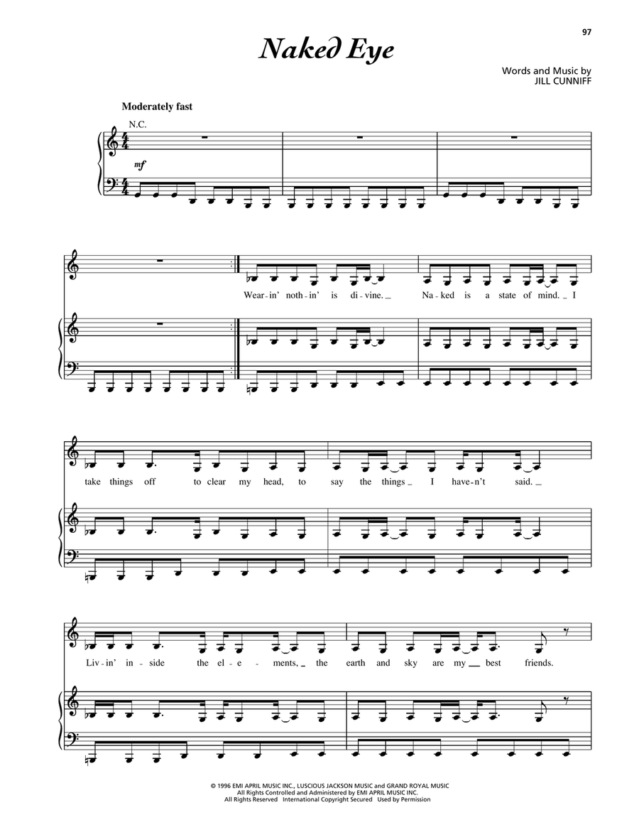 Naked Eye Naked Eye Piano, Vocal, Guitar scores gallery preview page 1