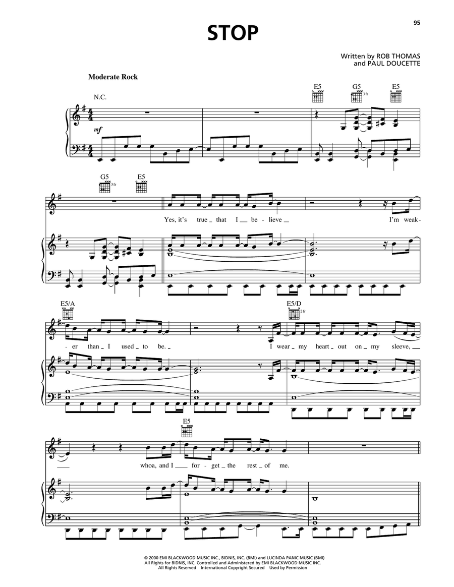 Stop Stop Piano, Vocal, Guitar scores gallery preview page 1