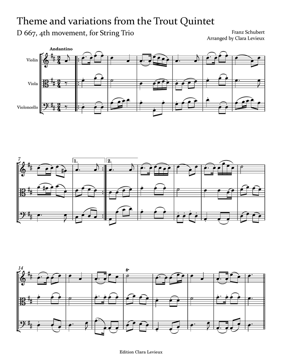 F. Schubert: Theme and Variations from the Trout Quintet for String Trio String Trio scores gallery preview page 2