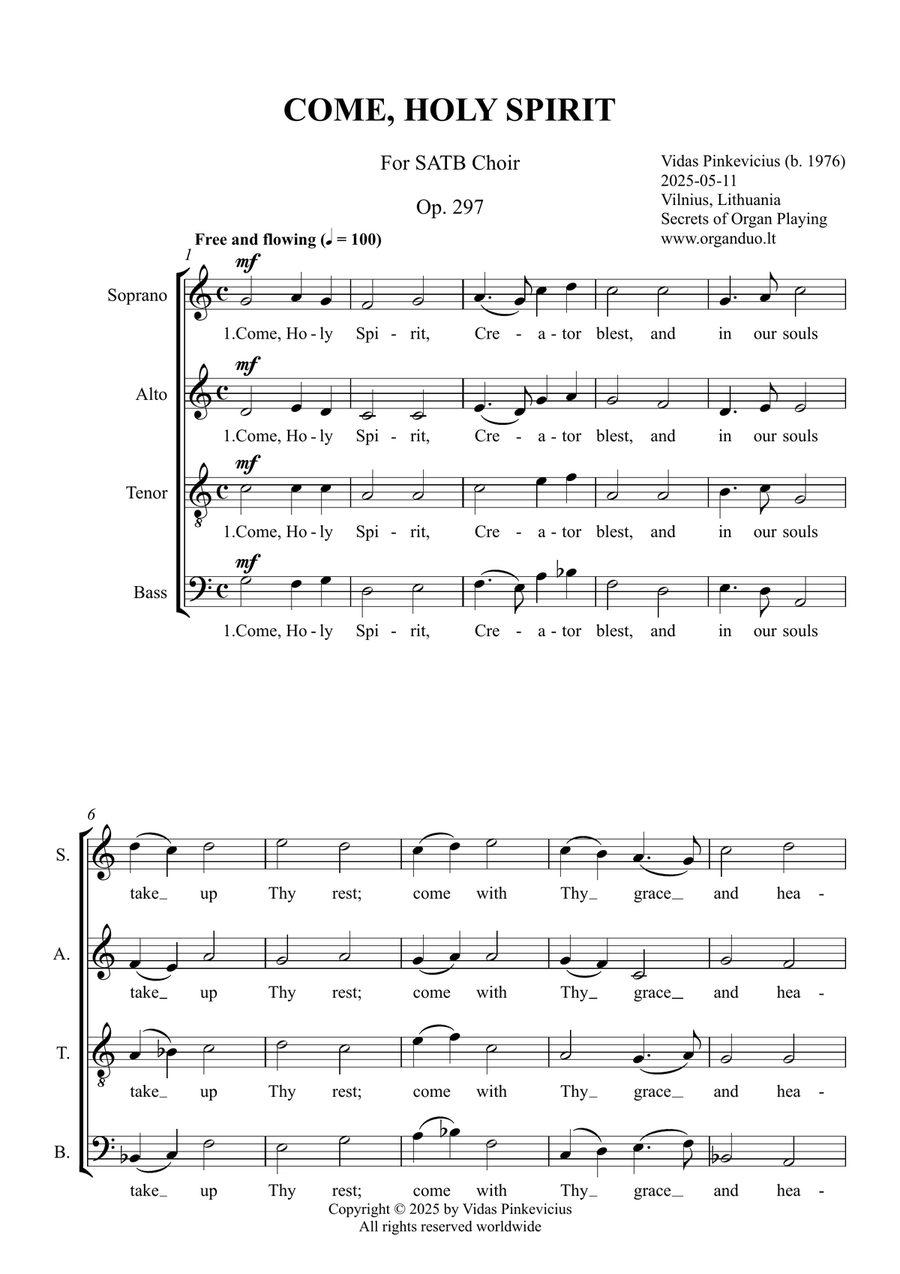 Come, Holy Spirit, Op. 297 (SATB Choir) by Vidas Pinkevicius 4-Part scores gallery preview page 1