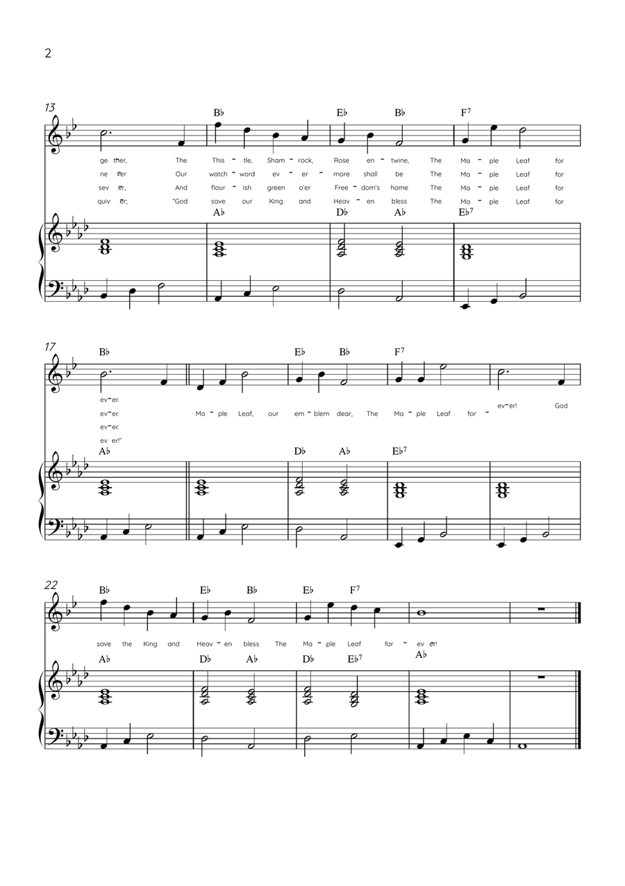 The Maple Leaf Forever - Tenor Sax & Piano in Ab Major With Chords & Lyrics Tenor Saxophone scores gallery preview page 2