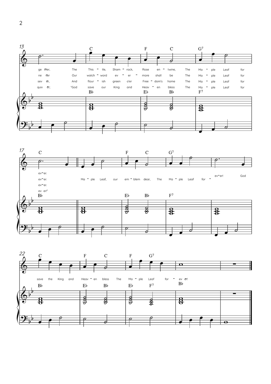 The Maple Leaf Forever - Tenor Sax & Piano in Bb Major With Chords & Lyrics Tenor Saxophone scores gallery preview page 2