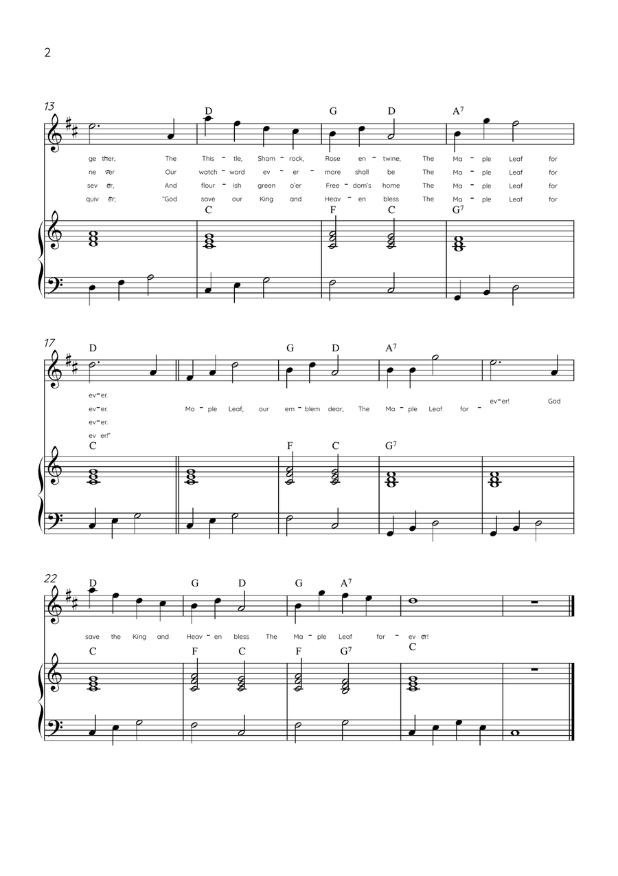 The Maple Leaf Forever - Tenor Sax & Piano in C Major With Chords & Lyrics Tenor Saxophone scores gallery preview page 2