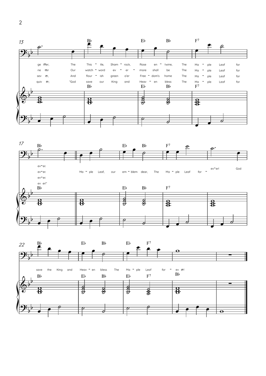 The Maple Leaf Forever - Trombone & Piano in Bb Major With Chords & Lyrics Piano Accompaniment scores gallery preview page 2