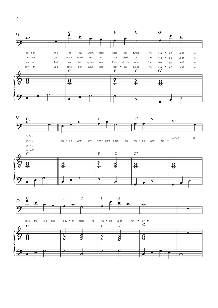 The Maple Leaf Forever - Trombone & Piano in C Major With Chords & Lyrics Piano Accompaniment scores gallery preview page 2