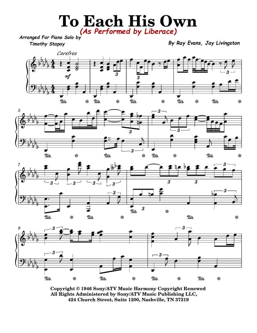 To Each His Own To Each His Own Piano Solo scores gallery preview page 1