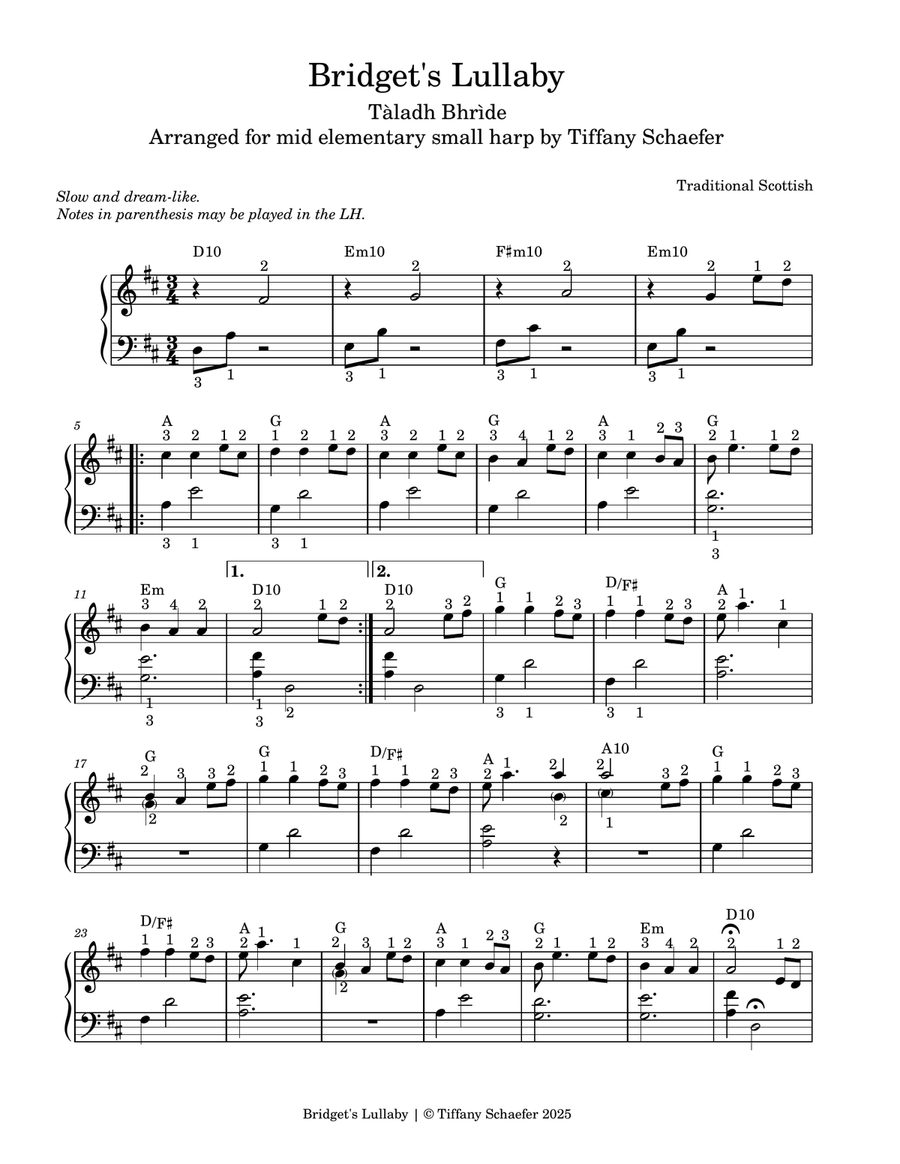 Bridget's Lullaby: Mid Elementary Small Harp Celtic Harp scores gallery preview page 2