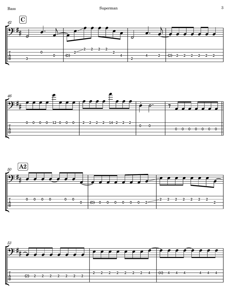 Superman Superman Bass Guitar Tablature scores gallery preview page 3