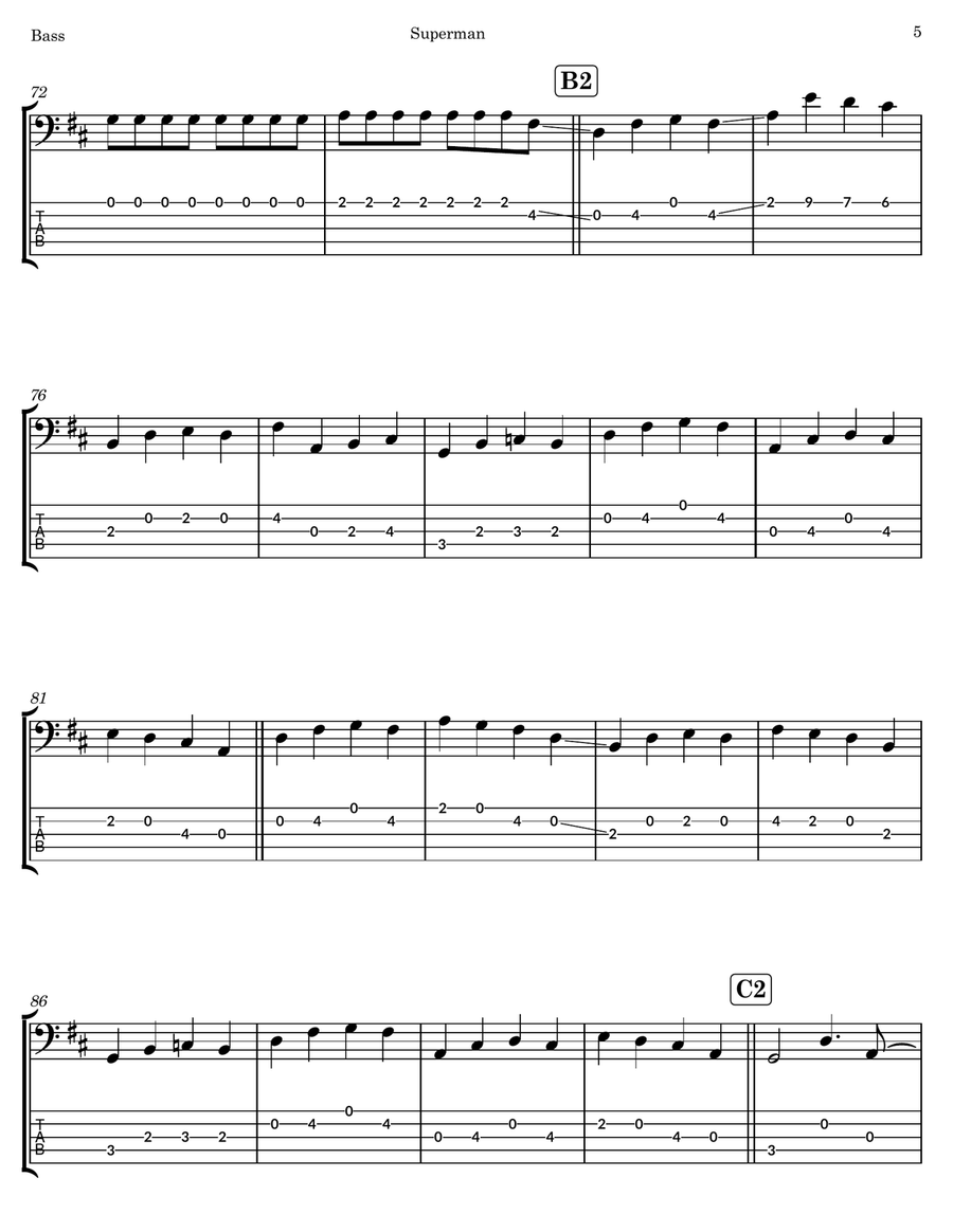 Superman Superman Bass Guitar Tablature scores gallery preview page 5