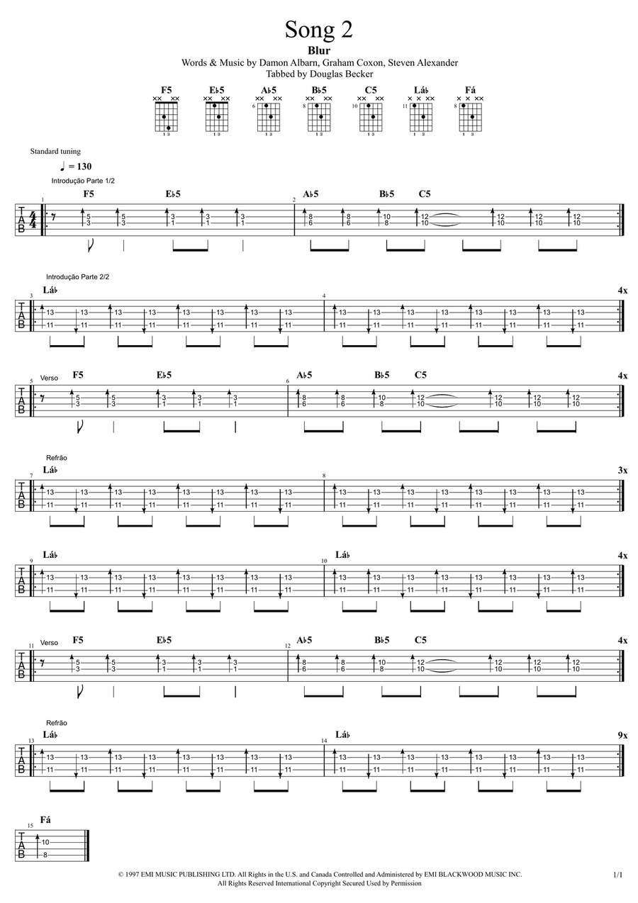 Song 2 Song 2 Acoustic Guitar scores gallery preview page 1