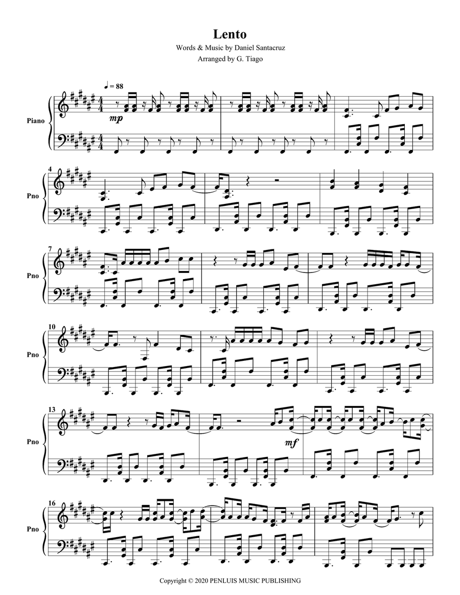 Lento Lento Piano Solo scores gallery preview page 1